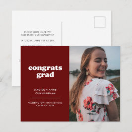 Rode Congrats Grad-foto afstudeerinladingskaart Briefkaart