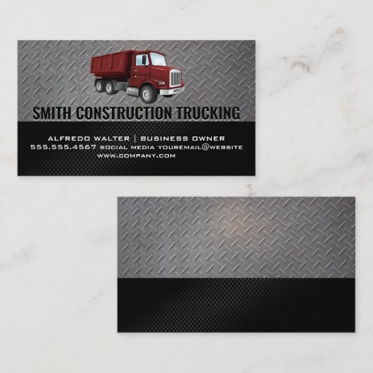 Rode constructie dump vrachtwagen visitekaartje (Voorkant / Achterkant)