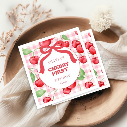 Rode Coquette Bow Cherry eerste verjaardagsfeestje Servet