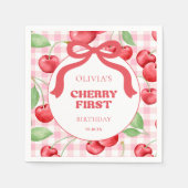 Rode Coquette Bow Cherry eerste verjaardagsfeestje Servet (Voorkant)