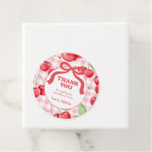 Rode Coquette Bow Cherry Verjaardagsfeest Dank u Bedankjes Labels (In situ)