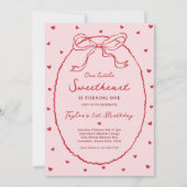 Rode Coquette Bow Valentijns's 1e verjaardagsfeest Kaart (Voorkant)
