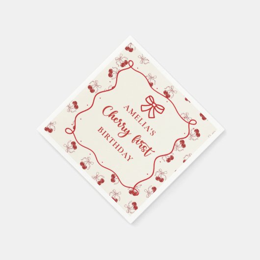 Rode Coquette Cherry eerste verjaardag Papier serv Servet (Hoek)