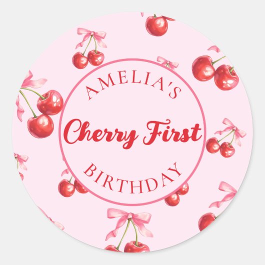 Rode Coquette Cherry Eerste Verjaardag Sticker (Voorkant)
