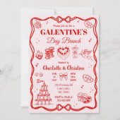 Rode Coquette Galentine's Day Brunch Feest Kaart (Voorkant)