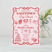 Rode Coquette Galentine's Day Brunch Feest Kaart (Staand voorkant)