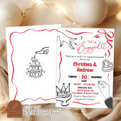 Rode Coquette Hand getrokken verlovingsfeest Kaart