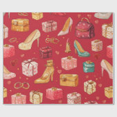Rode Coquette Kerst Glam Patroon Cadeaupapier (Vlak)