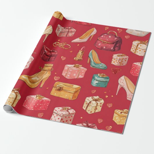 Rode Coquette Kerst Glam Patroon Cadeaupapier (Uitgerold)