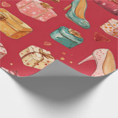 Rode Coquette Kerst Glam Patroon Cadeaupapier (Hoek)