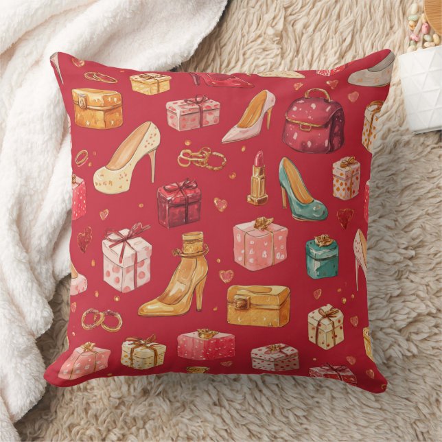 Rode Coquette Kerst Glam Patroon Kussen (Deken)