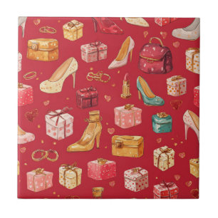Rode Coquette Kerst Glam Patroon Tegeltje