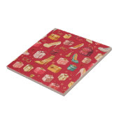 Rode Coquette Kerst Glam Patroon Tegeltje (Zijkant)