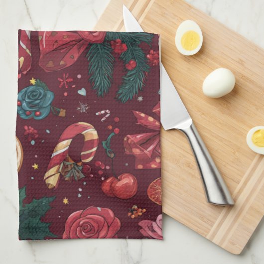 Rode Coquette Kerst Glam Patroon Theedoek (Quarter Fold)