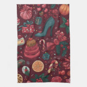 Rode Coquette Kerst Glam Patroon Theedoek (Verticaal)