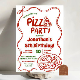 Rode Coquette Pizza Feestje Kinderverjaardag Kaart