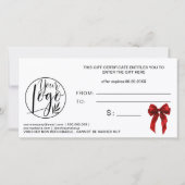 Rode Coquette Strik giftcertificaat met gouden log (Achterkant)