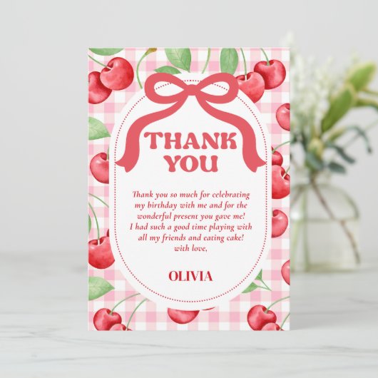 Rode Coquette Strik Kers  Bedankkaart (Staand voorkant)