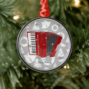 Rode cordion met kerst metalen ornament
