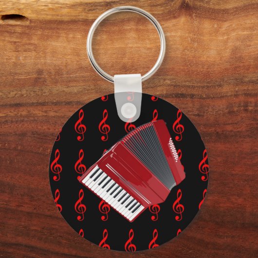 Rode cordion op het rode treezelfpatroon sleutelhanger (Achterkant)