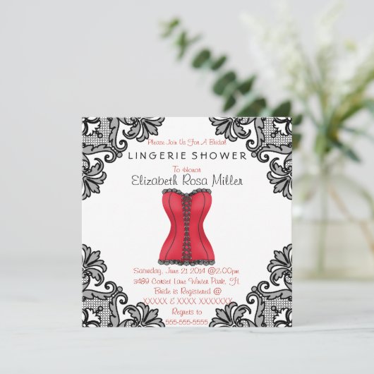 Rode corset en zwart Vrijgezellenfeest met Lingeri Kaart (Staand voorkant)