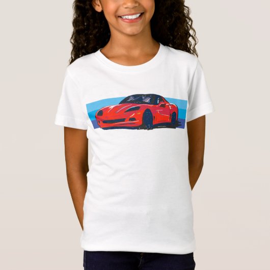 Rode Corvette C6 met blauwe strepen T-shirt (Voorkant)