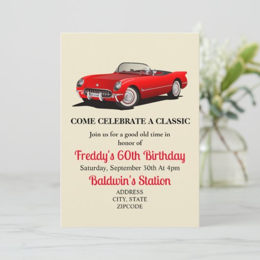 Rode corvette, klassieke verjaardag, Corvette verj Kaart (Staand voorkant)