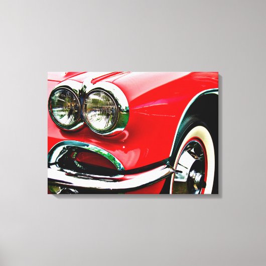 Rode Corvette Koplampen Canvas Afdruk (Voorkant)
