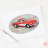 Rode corvette op de weg ovale sticker (Envelop)