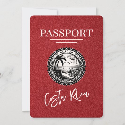 Rode Costa Rica Paspoort Huwelijksuitnodiging Kaart (Achterkant)