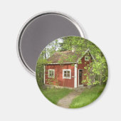Rode Cottage Ronde Magneet (Voorkant / Achterkant)