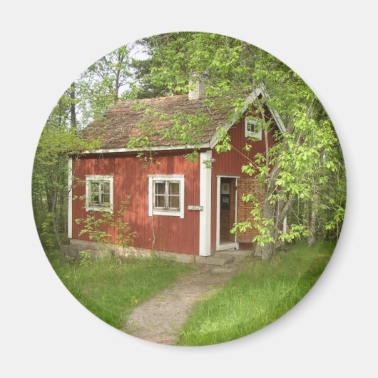 Rode Cottage Ronde Magneet (Voorkant)