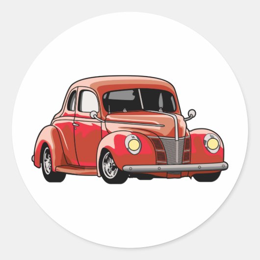 Rode Coupe Hot Rod Ronde Sticker (Voorkant)