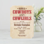 Rode Cowboy Birthday-uitnodiging Kaart (Staand voorkant)