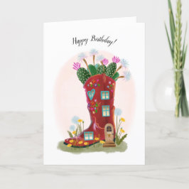 Rode Cowboy Boot en Cactus Verjaardag Kaart
