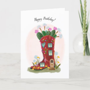 Rode Cowboy Boot en Cactus Verjaardag Kaart