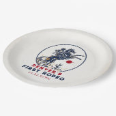  rode cowboy eerste rodeo verjaardag papieren bordje (Gekanteld)