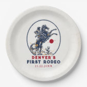  rode cowboy eerste rodeo verjaardag papieren bordje (Voorkant)
