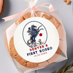 rode cowboy eerste rodeo verjaardag ronde sticker