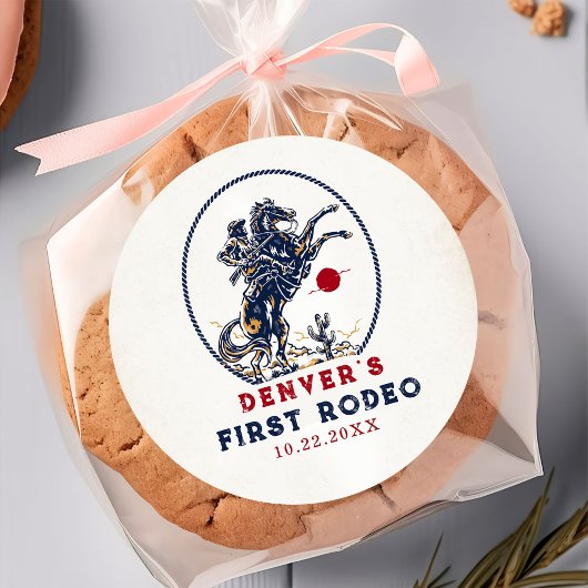 rode cowboy eerste rodeo verjaardag ronde sticker