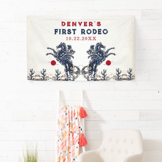  rode cowboy eerste rodeo verjaardag spandoek (Insitu)