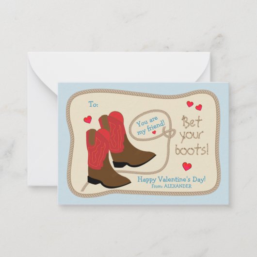 Rode Cowboy laarzen Western Classroom Valentijnsda Notitiekaartje (Voorkant)