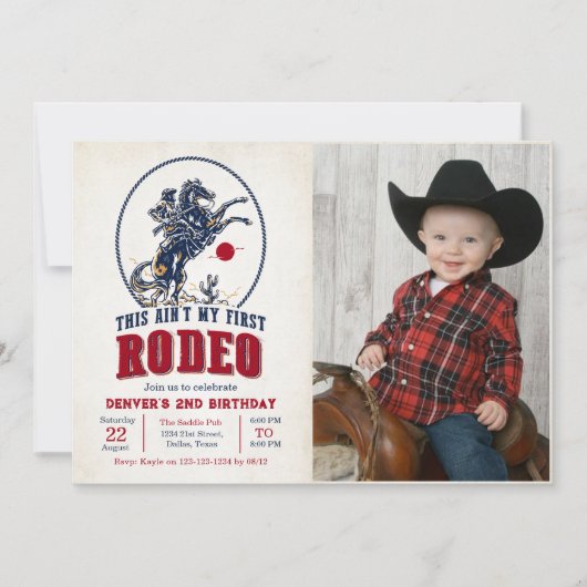 rode cowboy rodeo 2e verjaardag foto kaart (Voorkant)
