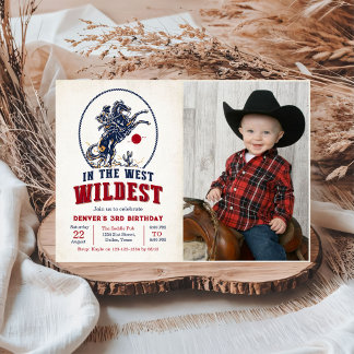 rode cowboy rodeo 3e verjaardag foto kaart
