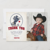  rode cowboy rodeo verjaardagsfoto bedankkaart (Voorkant)