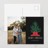 Rode cowboylaarzen en sparren vrolijke kerst feestdagenkaart (Voorkant / Achterkant)