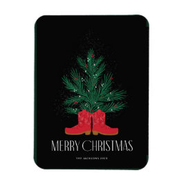 Rode cowboylaarzen en sparren vrolijke kerst magneet