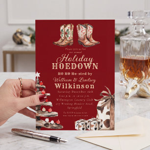 Rode Cowboylaarzen Kerstvakantie Hoedown Kaart