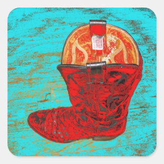 Rode cowboylaarzen Stickers turquoise achtergrond