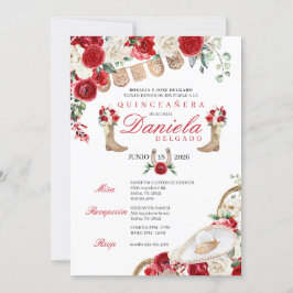 Rode Cowgirl Laarzen & Touwen Mariachi Quinceañera Kaart